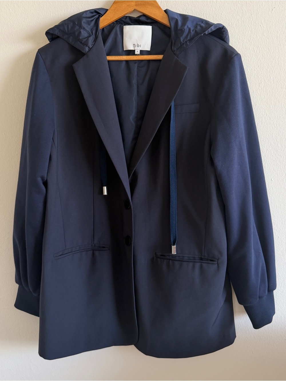 Tibi Reversible plainweave Navy Hooded Blazer Jacket